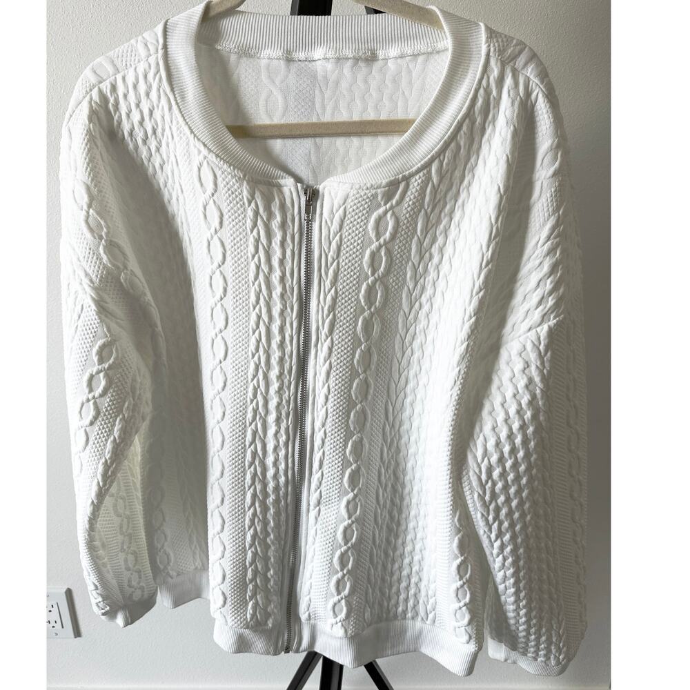 Women's Plus Size Bomber Jacket Zip Up Drop Shoulder Long Sleeve Textured Jacket